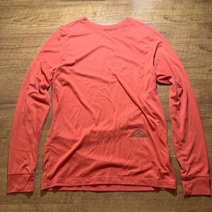 Nike Trail Dri-FIT Long Sleeve Running Shirt Mens Small Orange Graphic Tee